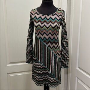 Vintage Missoni Chevron Knit Mini Dress | Long Sleeve | Wool Blend | Size 6/8